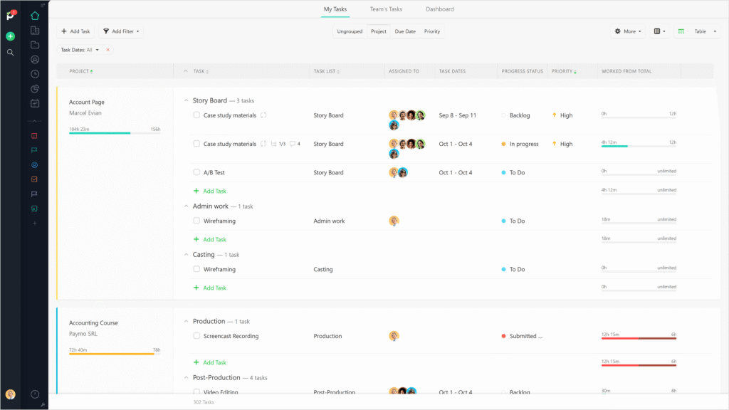 Paymo dashboard showing time tracking and invoicing 
combined