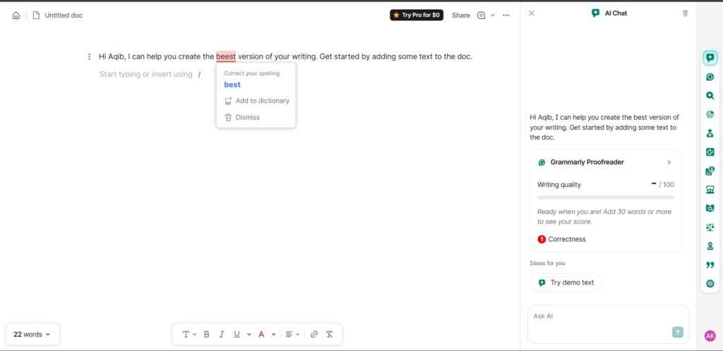 grammarly grammar checker spelling correction suggestion example 2026