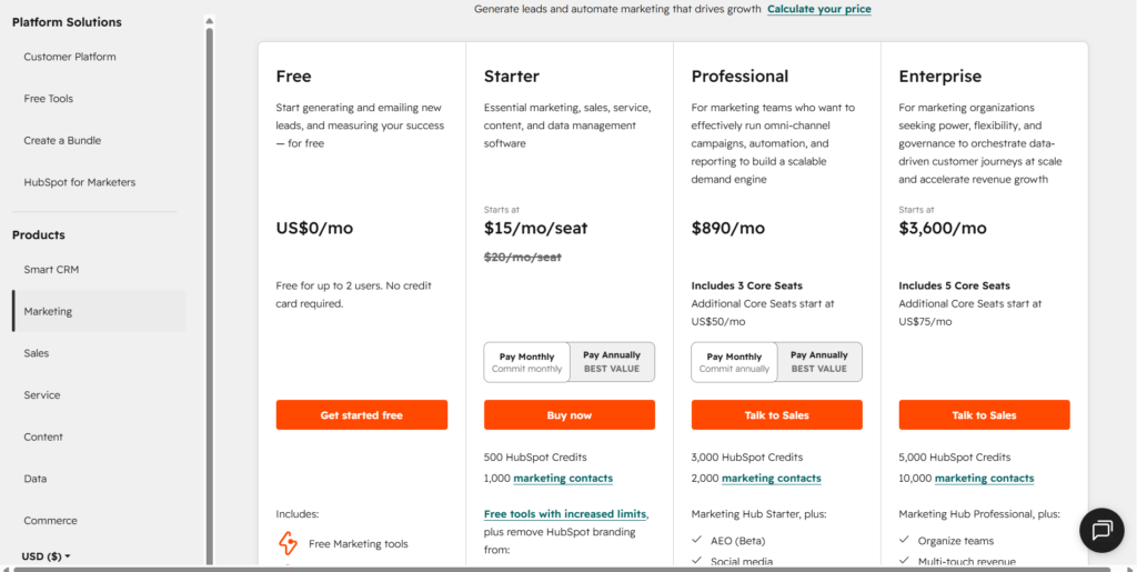 HubSpot Review 2026: Is It Really Worth It for Small Businesses? HubSpot pricing plans 2026 showing free CRM, Starter
and Professional tiers — HubSpot review for small businesses