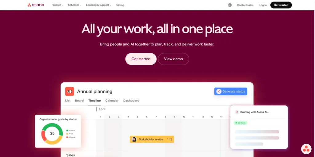 asana project management dashboard showing task list, timelines, team collaboration and workflow tracking interface