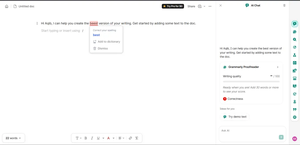 grammarly grammar checker spelling correction suggestion example 2026