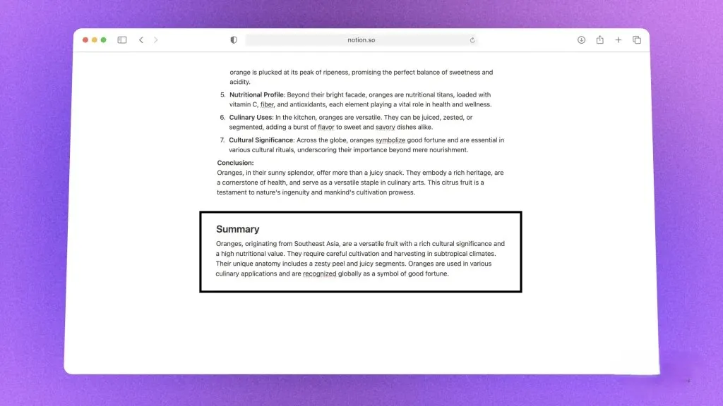 Notion AI feature summarizing long pages and drafting
documents — AI tools