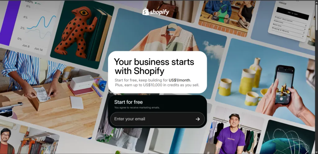 Shopify sign up and create online store screen
