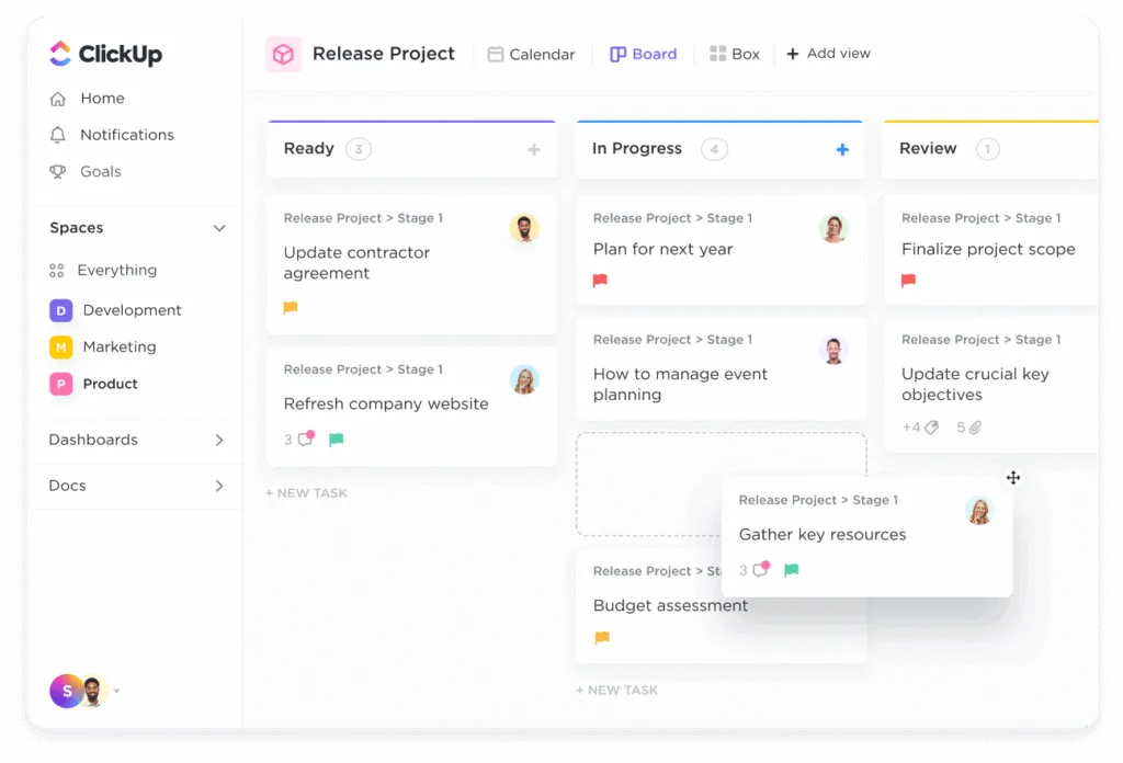 ClickUp all-in-one workspace showing tasks, docs and
kanban boards — ClickUp review 2026 for small businesses