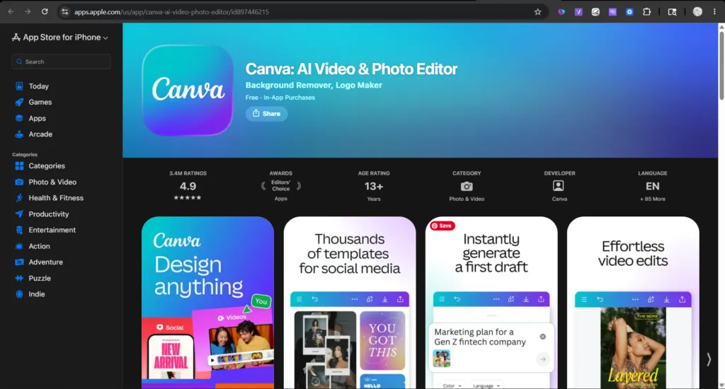 canva mobile app screenshot 2026