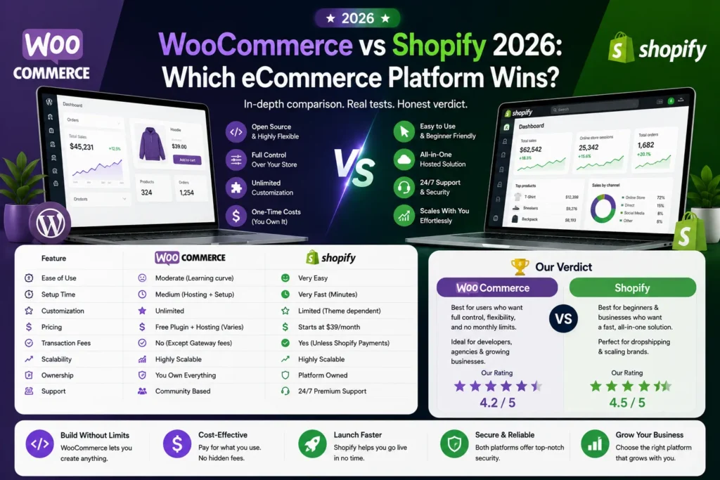images show woocommerce vs shopify 2026