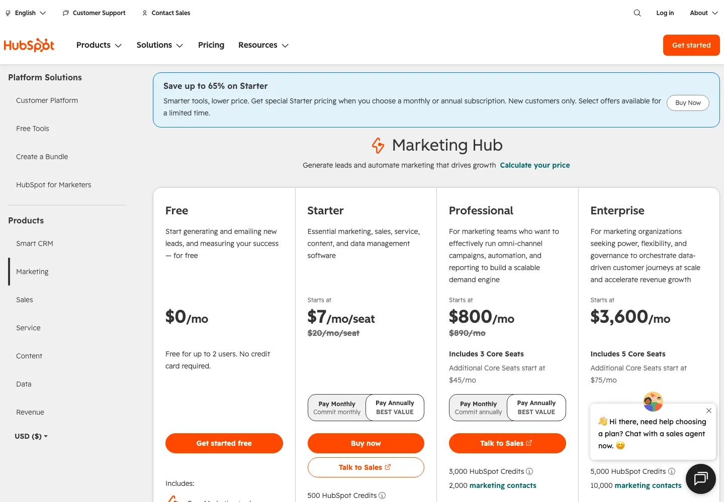 HubSpot Marketing Hub pricing 2026 Starter Professional Enterprise