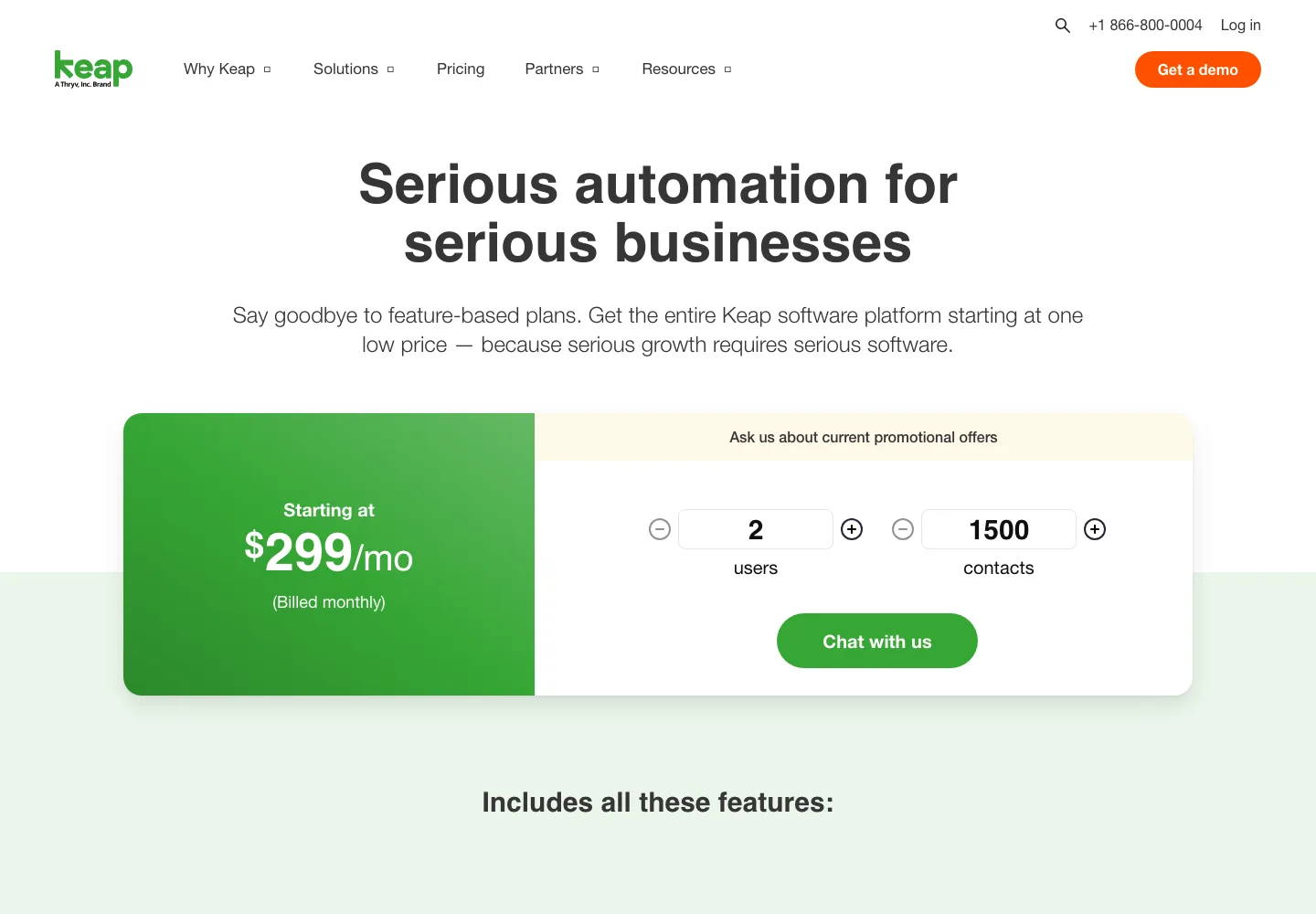 Keap pricing 2026 starting at 299 dollars per month